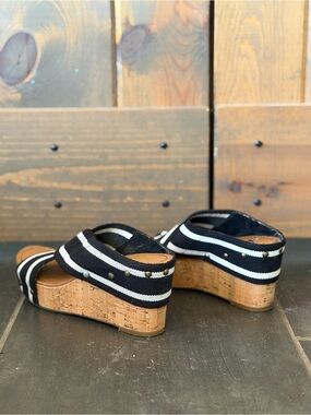 Crown Vintage Wedge Platform Sandals in Black and White Stripe